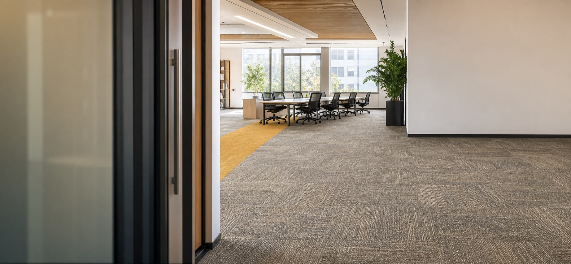Modern commercial space with patterned carpet tile